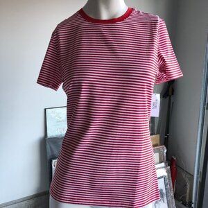 Lord & Taylor Short Sleeve Crew Neck Stripped Casual T Shirt Red + White Sz M